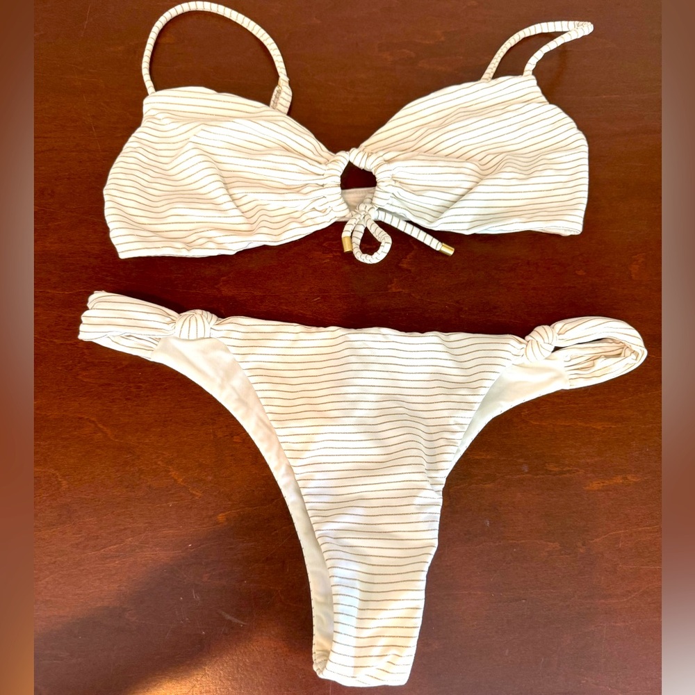 VIX cutest bikini 👙 white with gold pin stripes. Perfect condition M